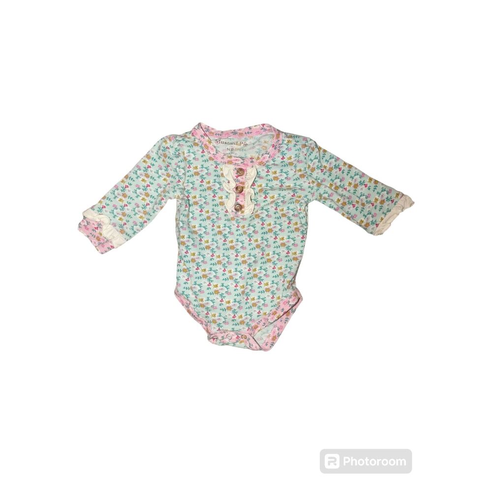 Mustard Pie green and pink floral paisley onesie for Newborns